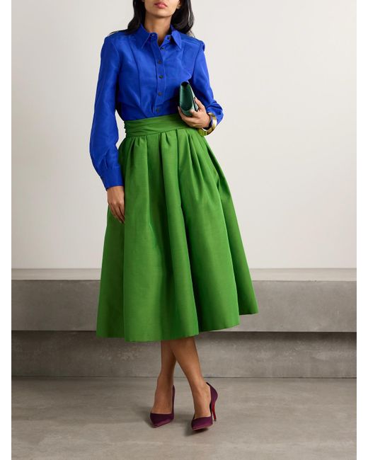 Carolina Herrera Green Midirock Aus Faille Aus Einer Baumwollmischung Mit Falten