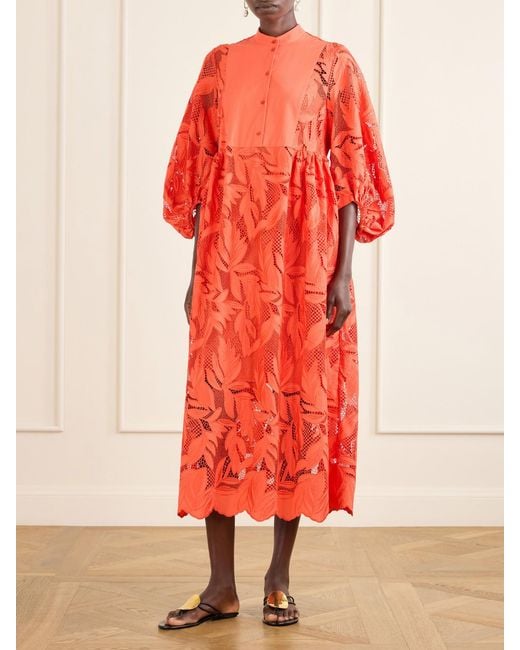 Erdem Bow-Detailed Embroidered Poplin And Lace Midi Dress