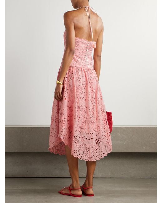 Robe Midi En Coton À Broderie Anglaise Et À Festons Palm Tree Farm Rio en coloris Pink