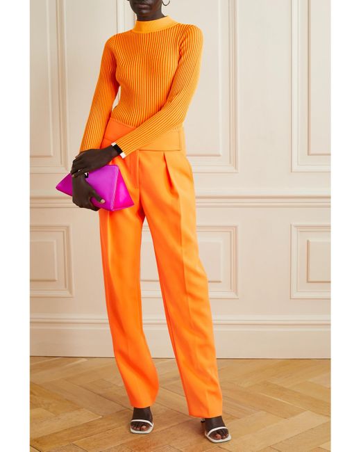 Christopher John Rogers Orange Color-Block Ribbed Wool-Blend Sweater