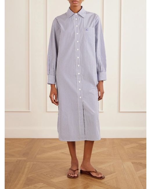 Suzie Kondi Purple Stella Striped Cotton-Poplin Midi Shirt Dress