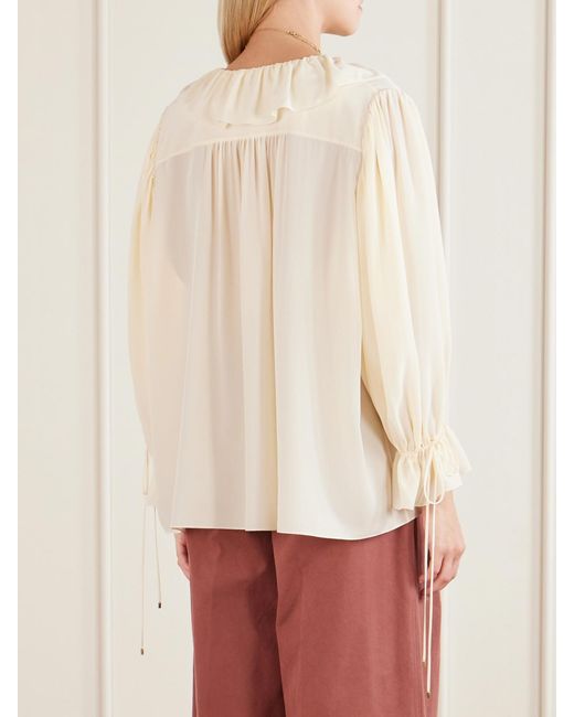 Chloé Natural Ruffled Silk Crepe De Chine Blouse