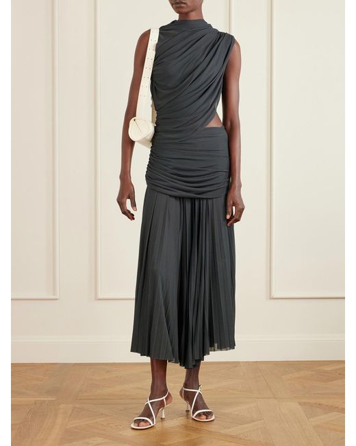 Proenza Schouler Green Irma Ruched Pleated Jersey Maxi Dress