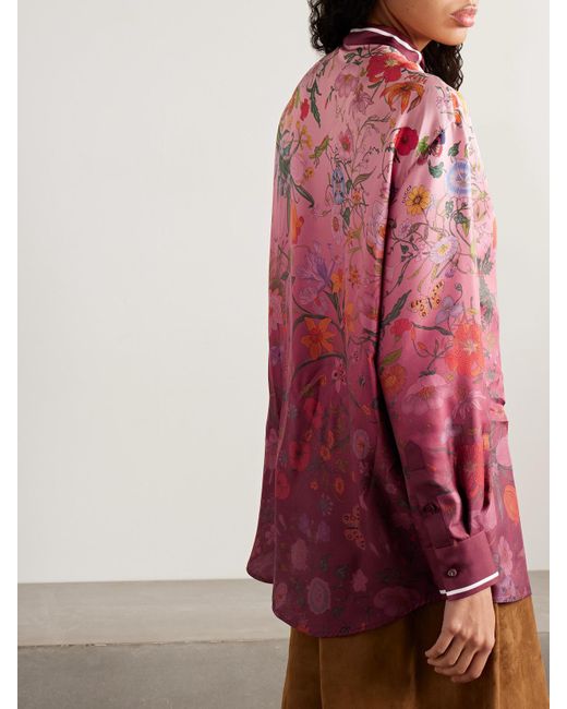 Gucci Red Schluppenbluse Aus Seiden-Twill Mit Blumenprint