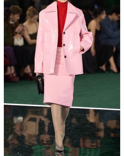 Gucci Pink Crinkled Patent-Leather Skirt
