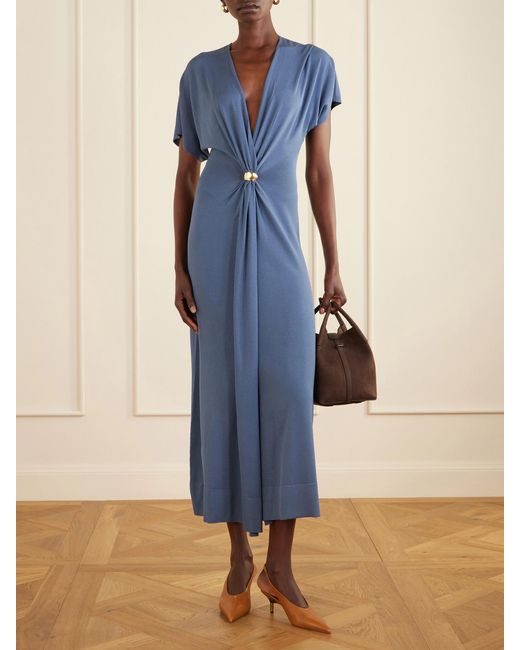 Altuzarra Blue Rena Embellished Gathered Jersey Maxi Dress