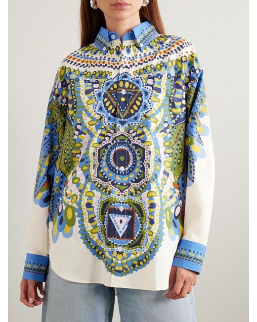 LaDoubleJ Blue Better Than Your Boyfriend's Printed Cotton-Poplin Shirt