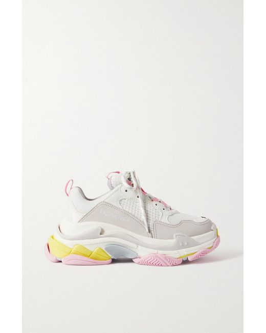 Balenciaga Triple S Logo-embroidered Faux Leather And Mesh Sneakers in Pink  | Lyst