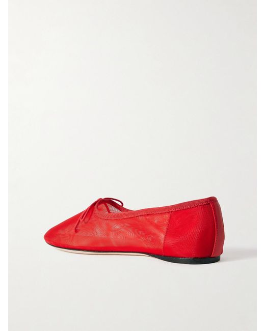 Loeffler Randall Red Landon Soft Bow-Detailed Mesh Ballet Flats