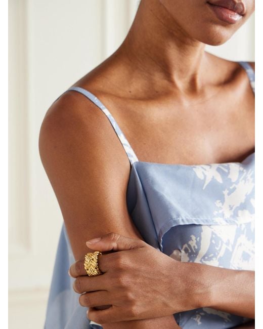 Bottega Veneta Metallic Intrecciato-Plated Ring