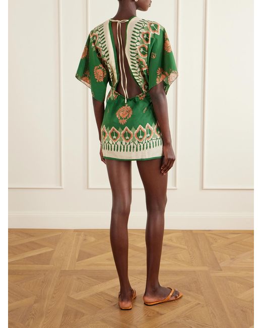 Johanna Ortiz Green Inundada De Color Printed Cotton-Voile Mini Dress
