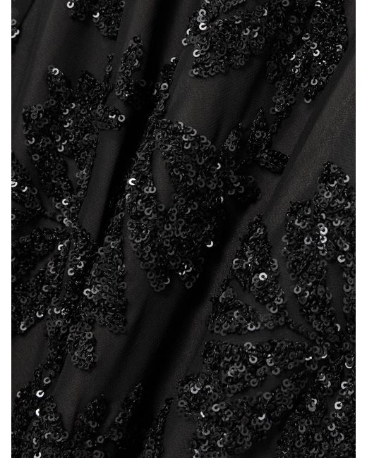 Rodarte Black Appliquéd Sequin-Embellished Silk-Trimmed Voile Gown