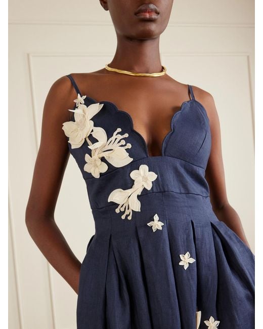 Agua Bendita Blue Sula Cauca Linen-Floral Maxi Dress