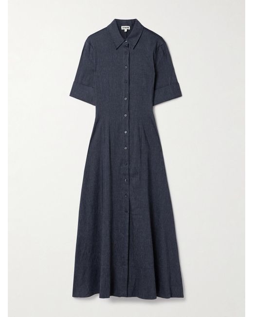 Staud Blue Joan Hemdblusenkleid Aus Chambray Aus Einer Leinenmischung