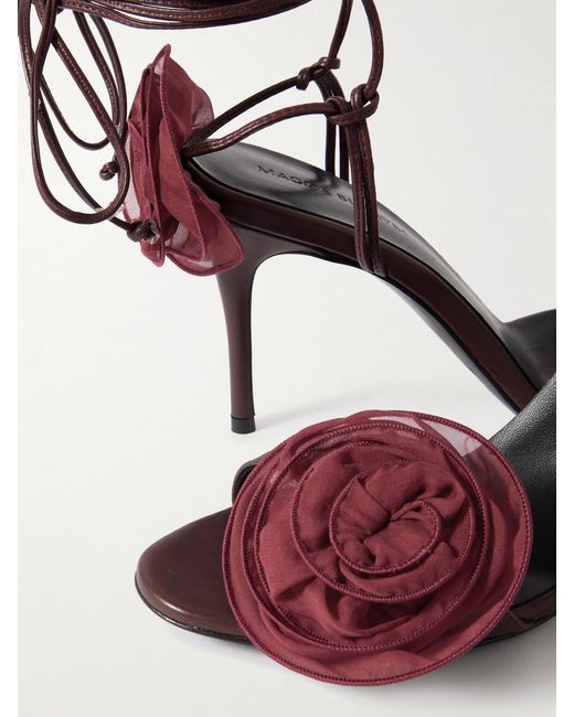 Magda Butrym Red Appliquéd Tulle-Trimmed Leather Sandals