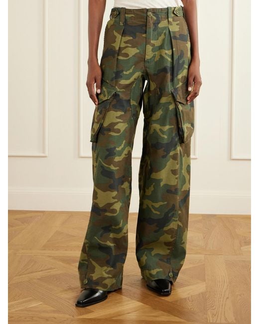 R13 Green Printed Cotton-Canvas Barrel-Leg Cargo Pants