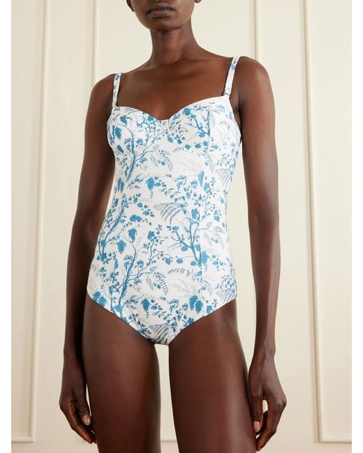 Erdem Blue Floral-Print Swimsuit