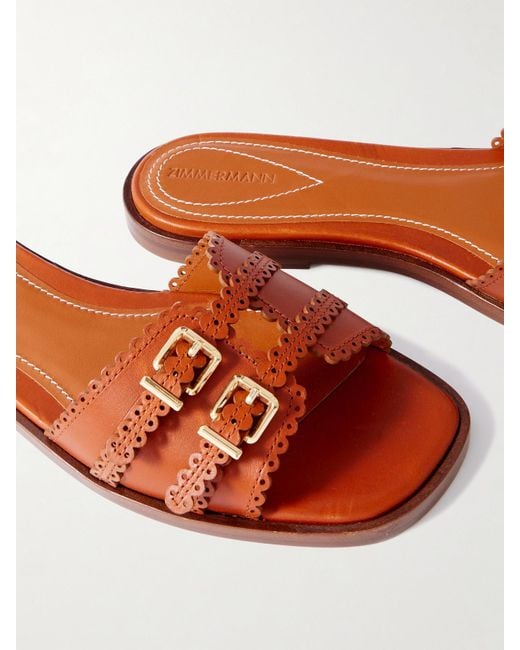 Zimmermann Brown Goldie Buckled Leather Slides