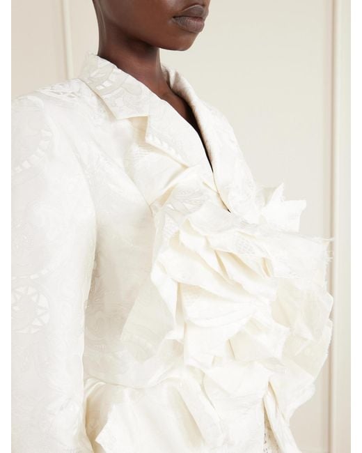 Comme des Garçons Natural Frayed Ruffled Brocade Jacket