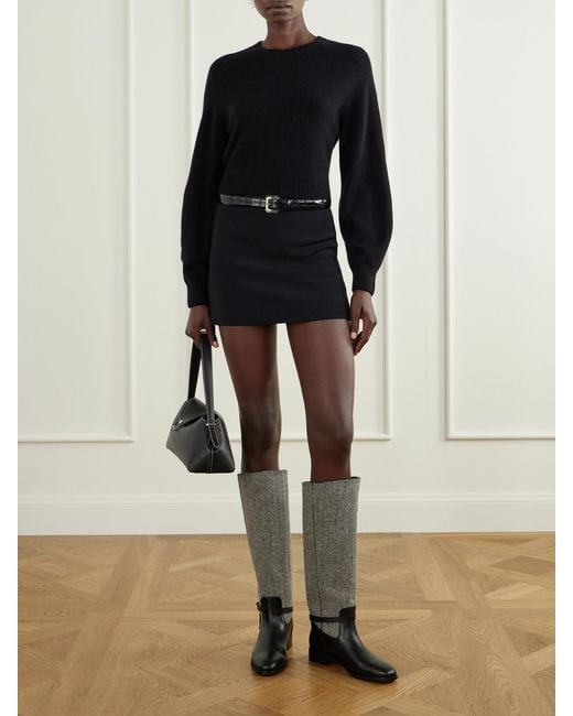 Jimmy Choo Gray Lawton Leather-Trimmed Herringbone Knee Boots