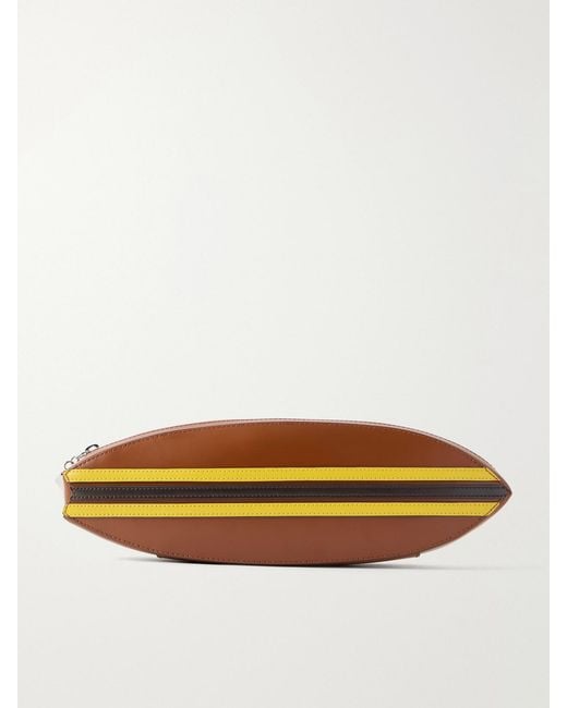 Staud Brown Surfboard Striped Leather Clutch
