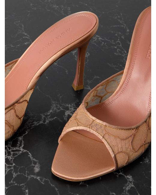 AMINA MUADDI Brown Alexa Satin And Corded-Lace Sandals