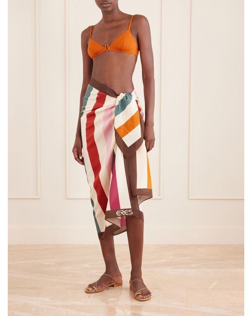 Eres Red Modernity Striped Cotton And Silk-Blend Sarong