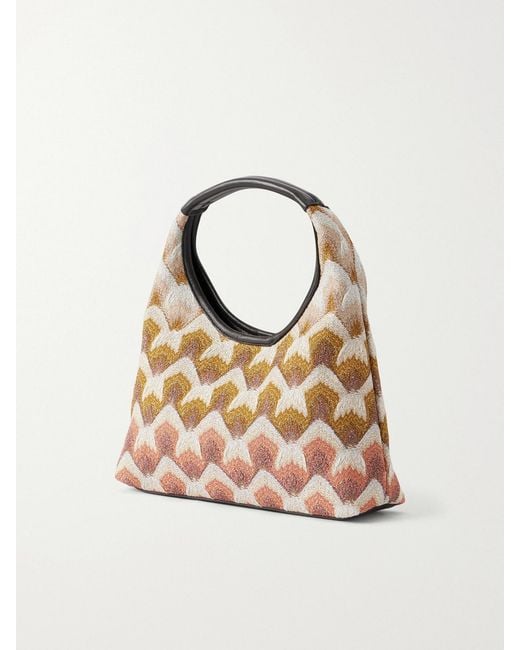 Missoni Brown Hobo Leather-Trimmed Metallic Crochet-Knit Tote