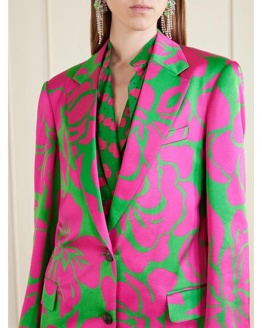 Dries Van Noten Pink Floral-Print Satin Blazer