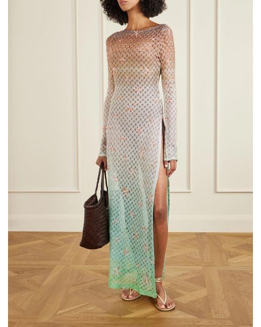 Missoni Blue Open-Back Dégradé Embroidered Metallic Crochet-Knit Maxi Dress