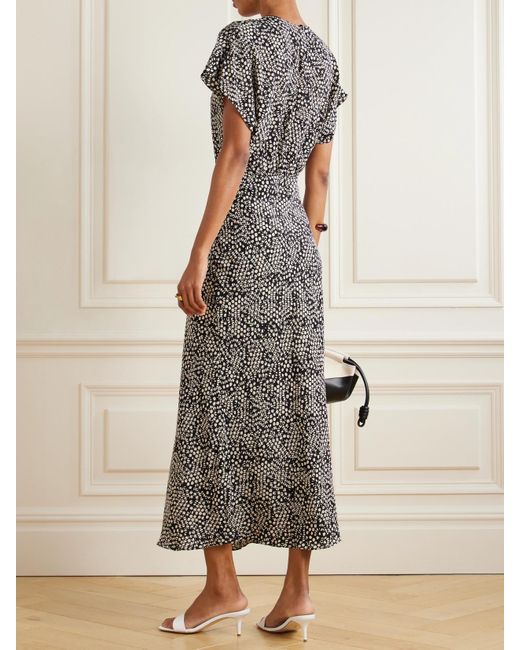 Matteau Gray Maxikleid Aus Crêpe De Chine Aus Seide Mit Print Und Raffungen