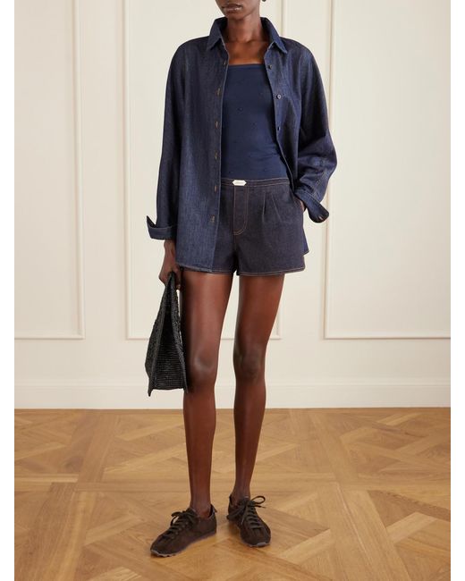 Jacquemus Blue Amelo Embroidered Pleated Denim Shorts