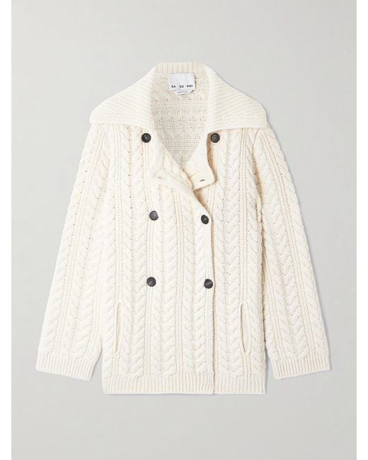 Sa Su Phi Natural Double-Breasted Cable-Knit Merino Wool And Cashmere-Blend Cardigan