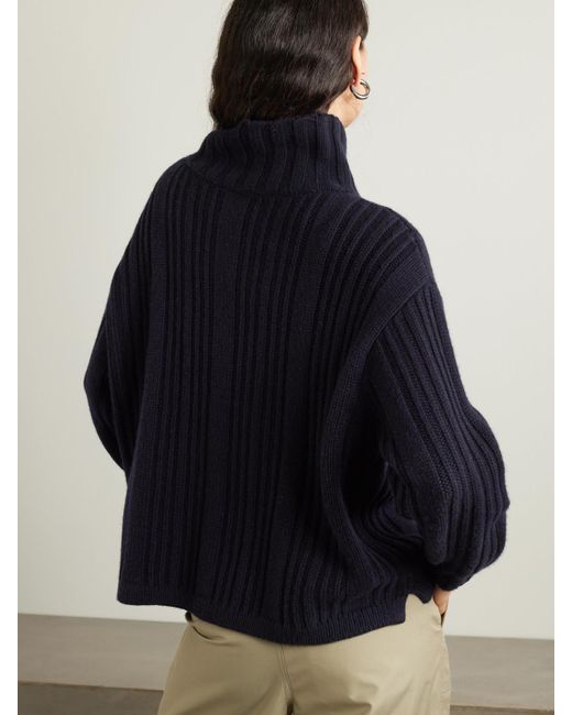 Max Mara Blue Vitalba Ribbed Wool And Cashmere-Blend Turtleneck Sweater