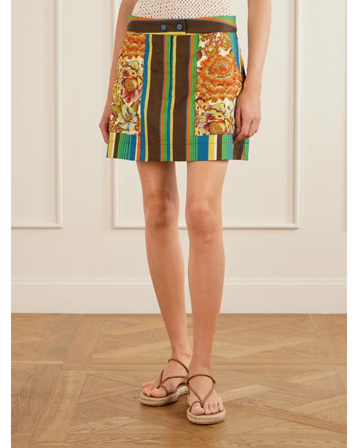 ALÉMAIS Green Striped Cotton Mini Skirt