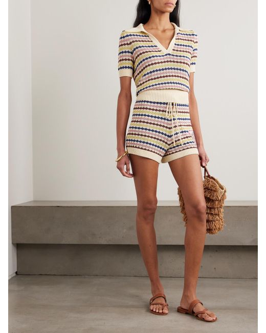Zimmermann Metallic Awaken Appliquéd Striped Cotton-Blend Shorts