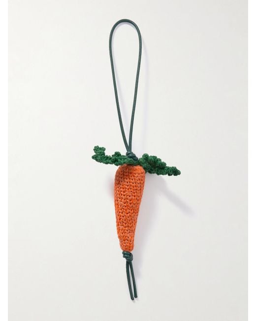 J.W. Anderson White Carrot Crocheted Cotton And Leather Bag Charm