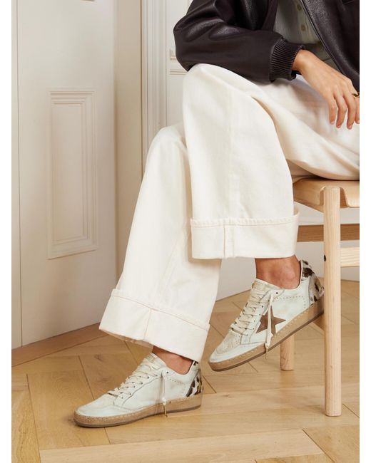 Golden Goose Deluxe Brand White Ball Star Calf Hair And Suede-Trimmed Distressed Leather Sneakers