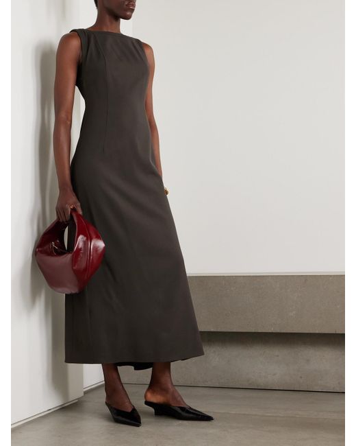 Brunello Cucinelli Brown Bead-Embellished Wool-Blend Twill Maxi Dress