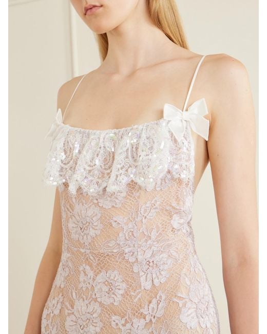 Alessandra Rich White Bow-Detail Lace And Sequins-Embroidered Gown