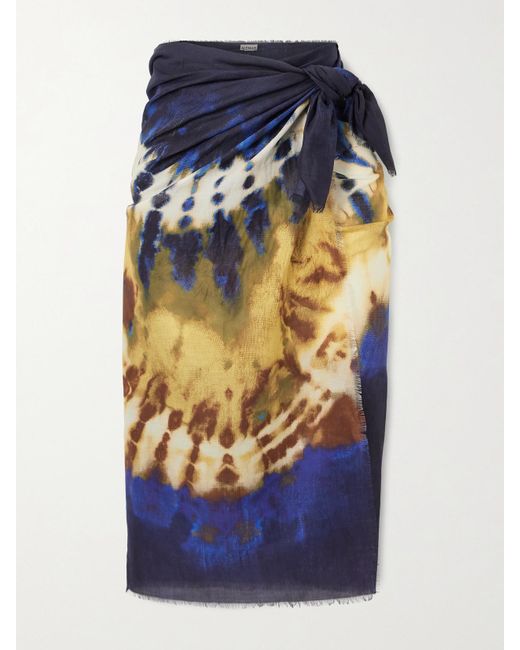 ALÉMAIS Blue Martine Frayed Tie-Dyed Organic Cotton Pareo