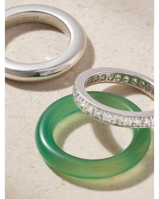 BY PARIAH Green Kalahari Set Of Three Sterling, Chalcedony And Diamond Rings