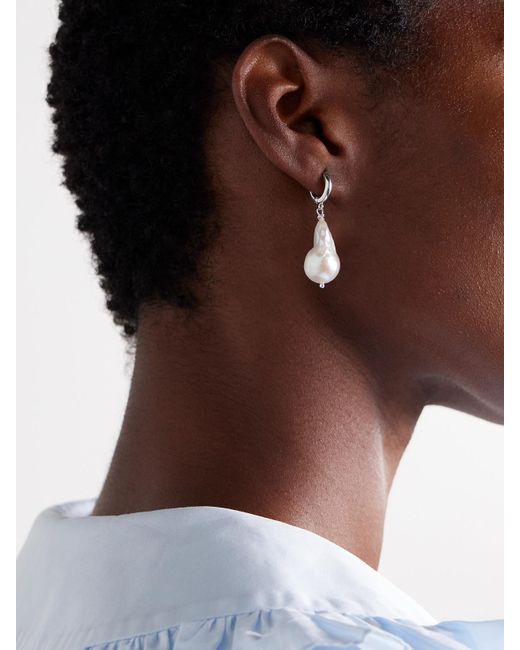 Gohar World White Host Pearl Hoop Earrings
