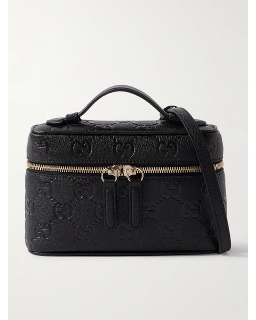 Gucci Black Gg Emblem Mini Debossed Textured-Leather Shoulder Bag