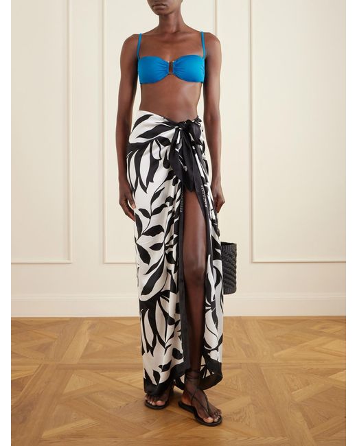 Max Mara White Beachwear Spuma Printed Silk Pareo