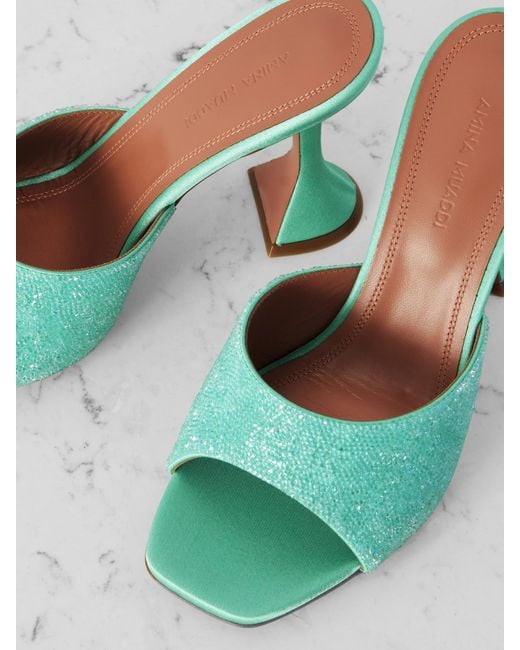 AMINA MUADDI Green Lupita Mules Aus Satin Mit Kristallen