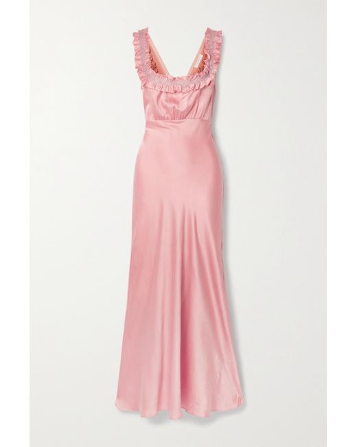 Doen Pink Nola Embroidered Silk-satin Maxi Dress