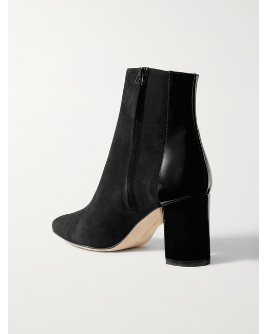 Manolo Blahnik Black Rosie 70 Patent-Leather And Suede Ankle Boots