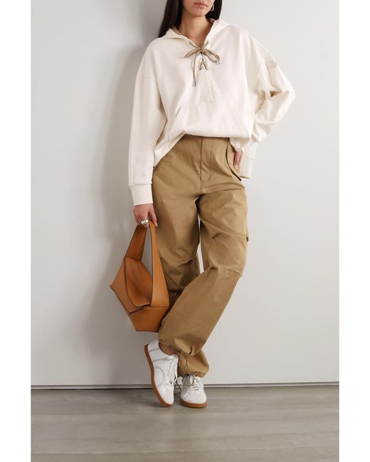 Moncler Natural Lace-Up Cotton-Blend Jersey Hoodie