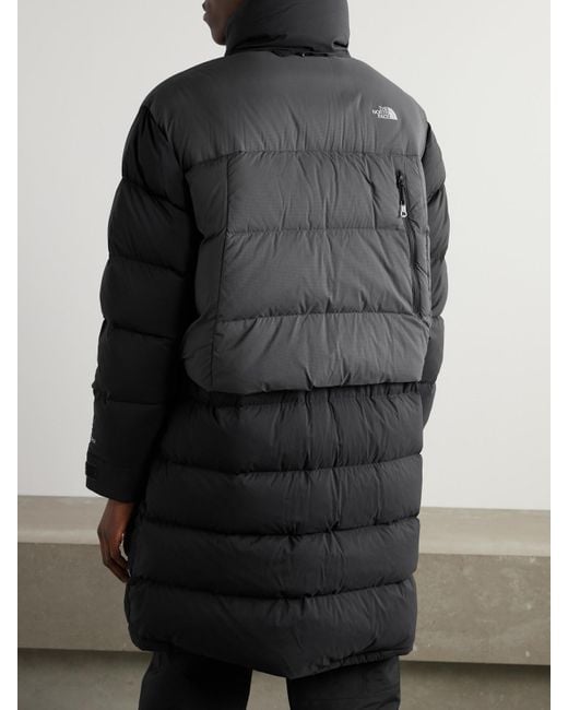 The North Face Black Printed Paneled Quilted Shell Hooded Down Jacket